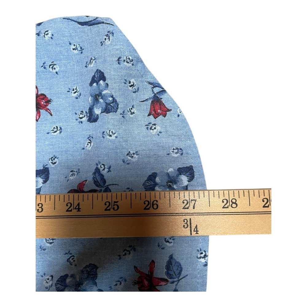 Women's Vintage Tapestry Button Down T Shirt Blue Floral Pattern - Picture 8 of 10